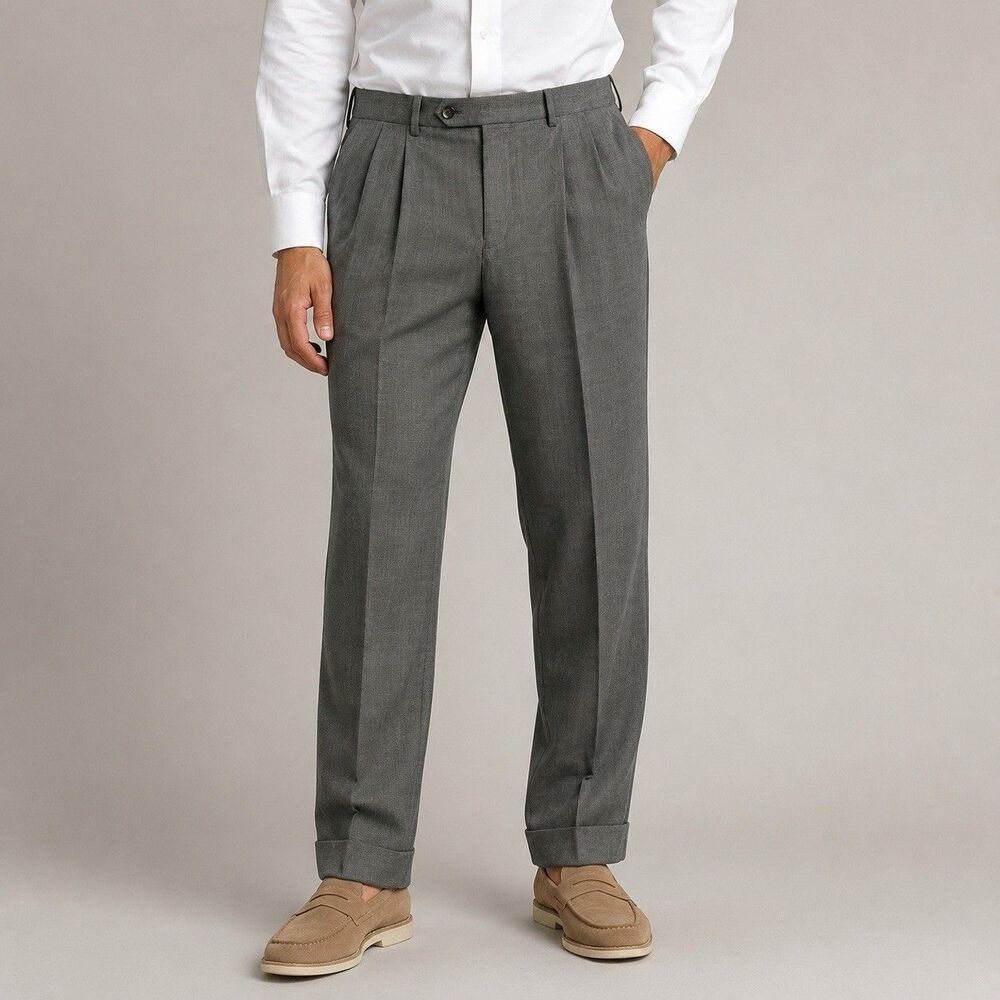 Lauren Ralph Lauren Mens Gray Plaid Pleated Dress Pants 34x30 Cuffed